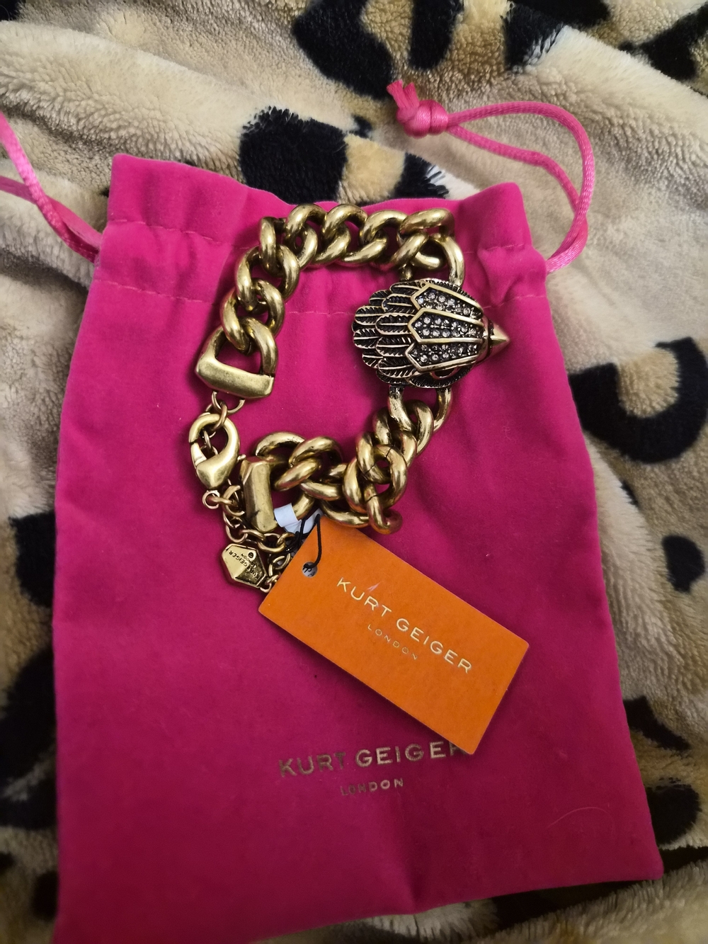 Kurt Geiger Gold Chunky Chain Bracelet with Charm